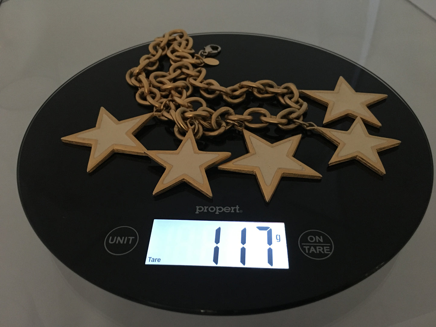 Vintage PREMIER DESIGNS Chunky Gold Chain Necklace | Five Enameled Stars - Busy Bowerbird
