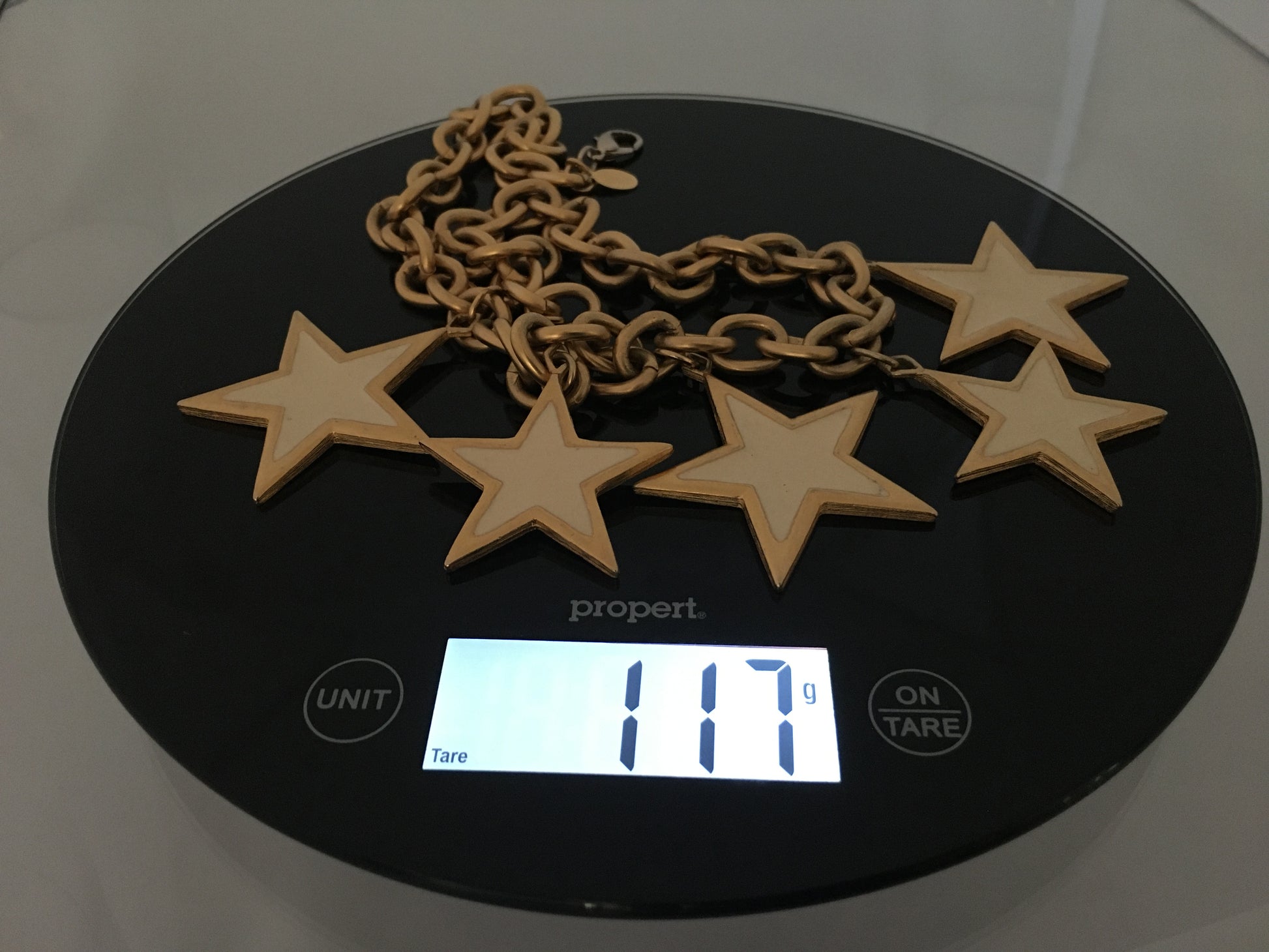 Vintage PREMIER DESIGNS Chunky Gold Chain Necklace | Five Enameled Stars - Busy Bowerbird