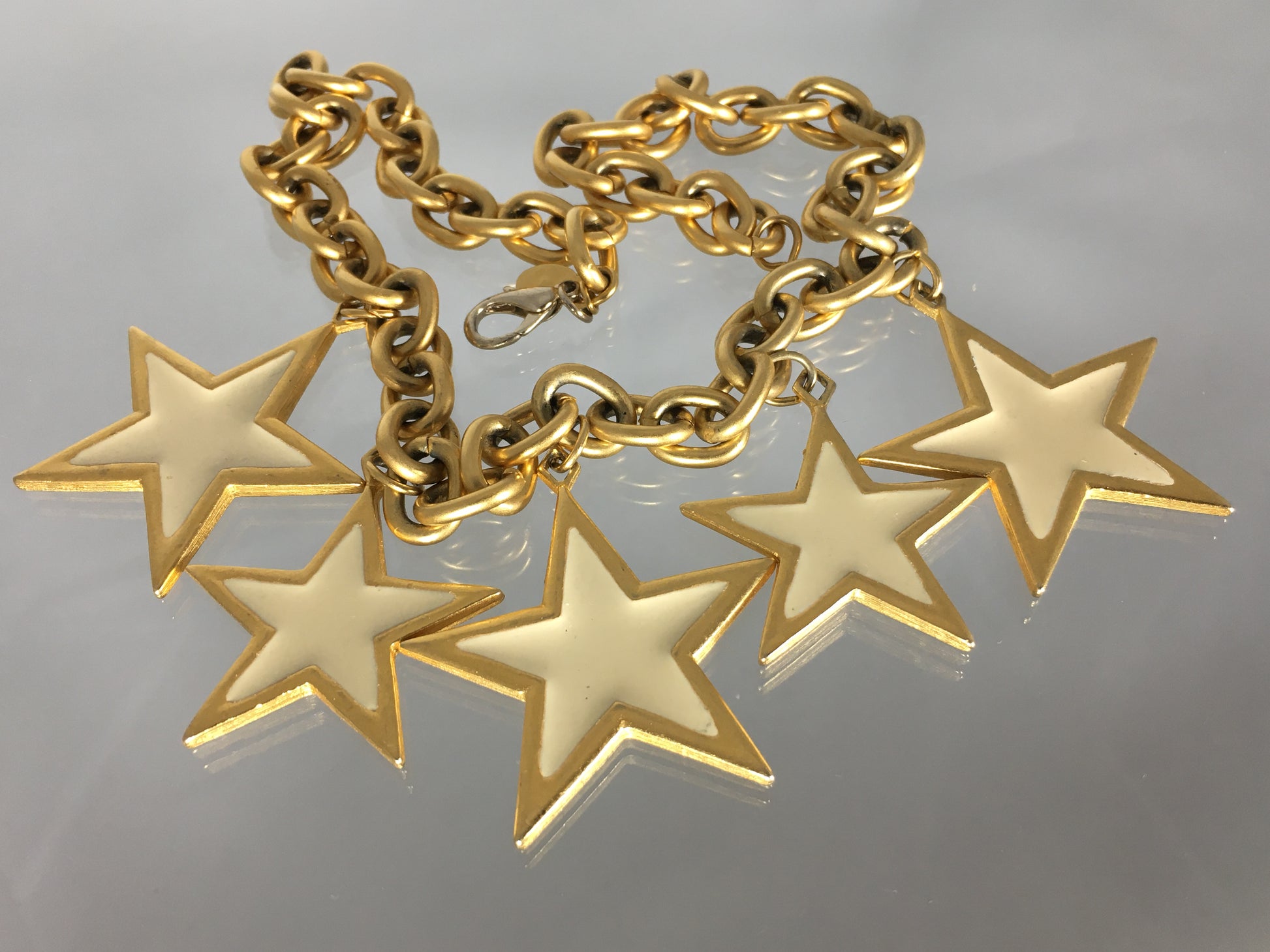 Vintage PREMIER DESIGNS Chunky Gold Chain Necklace | Five Enameled Stars - Busy Bowerbird