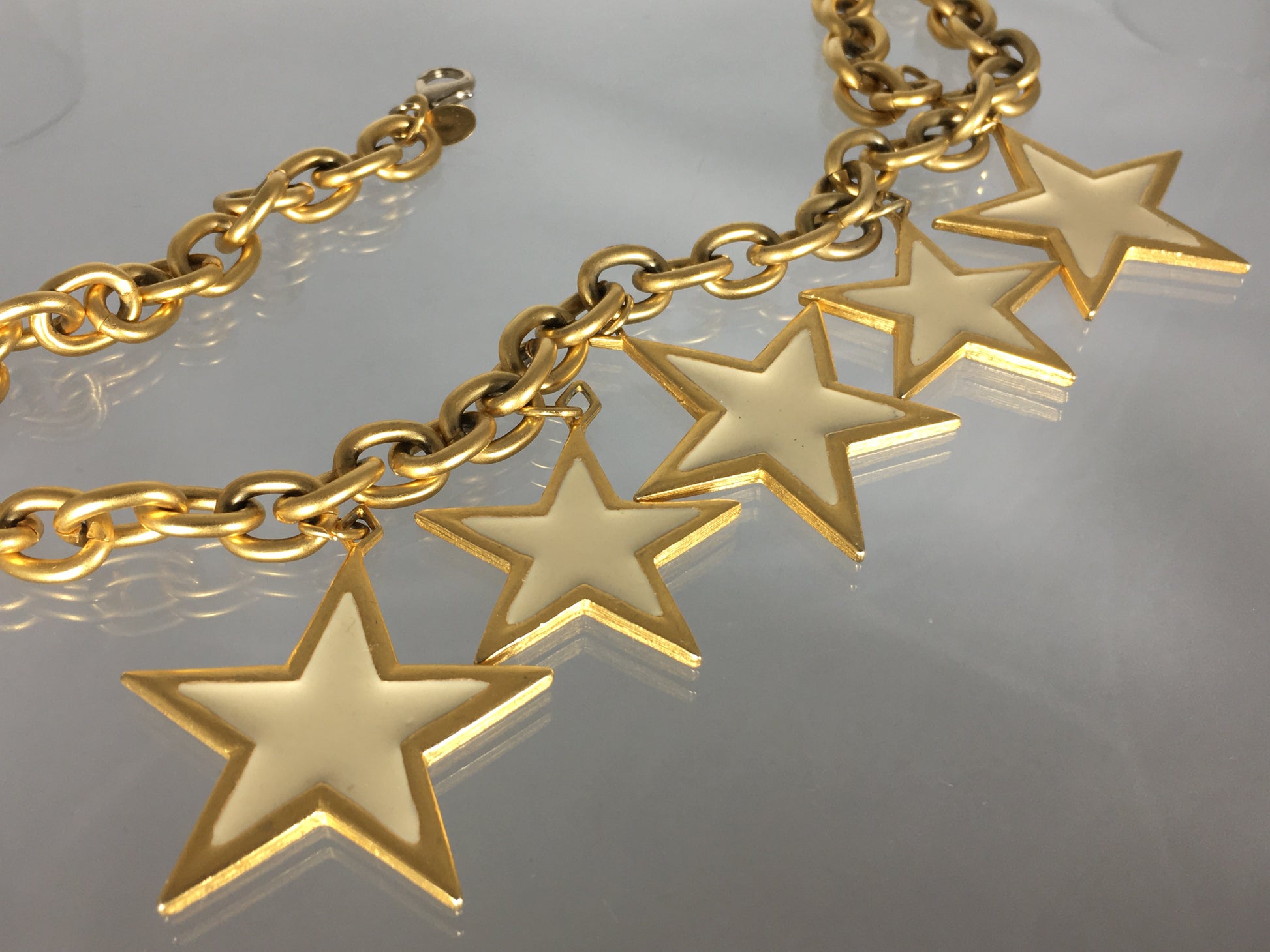 Vintage PREMIER DESIGNS Chunky Gold Chain Necklace | Five Enameled Stars - Busy Bowerbird