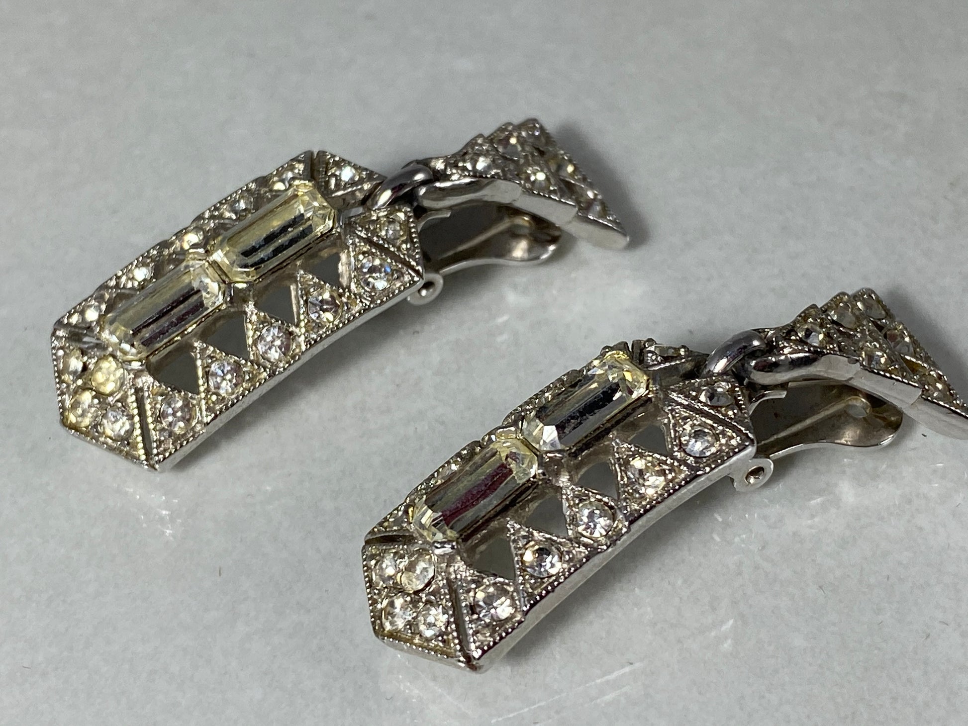 1940s BOGOFF Art Deco Rhinestone Pendant Choker & Earring Set - Busy Bowerbird