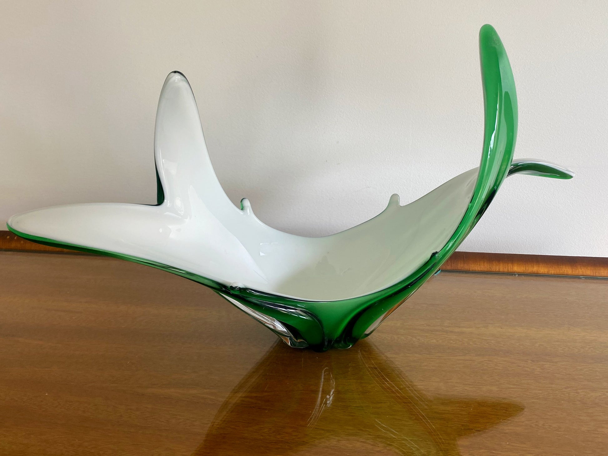 Vintage Green and White Cased Glass Bowl, Vase, Centerpiece | Spectacular! - Busy Bowerbird