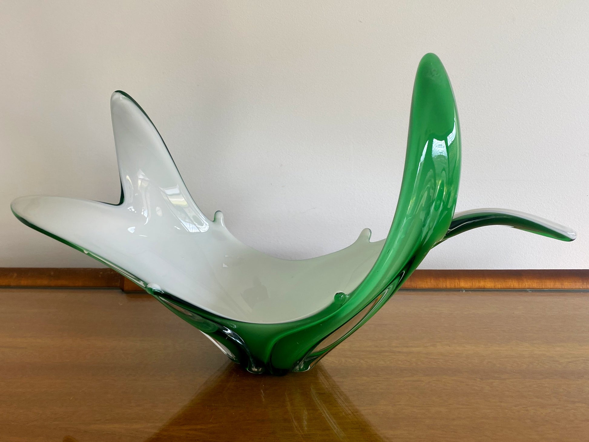 Vintage Green and White Cased Glass Bowl, Vase, Centerpiece | Spectacular! - Busy Bowerbird