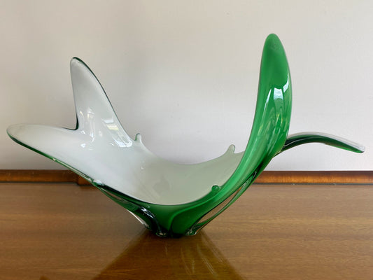 Vintage Green and White Cased Glass Bowl, Vase, Centerpiece | Spectacular! - Busy Bowerbird