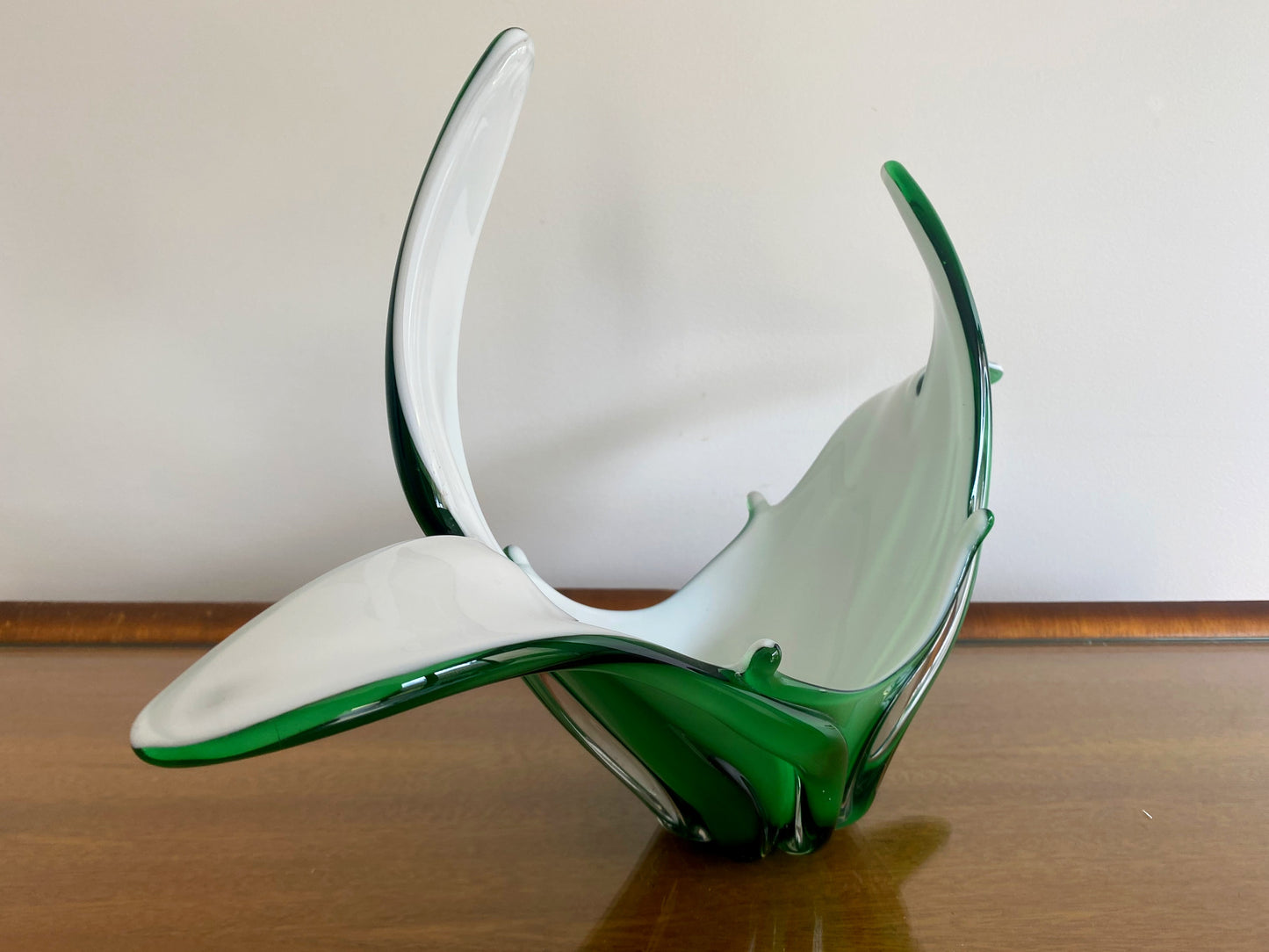 Vintage Green and White Cased Glass Bowl, Vase, Centerpiece | Spectacular! - Busy Bowerbird