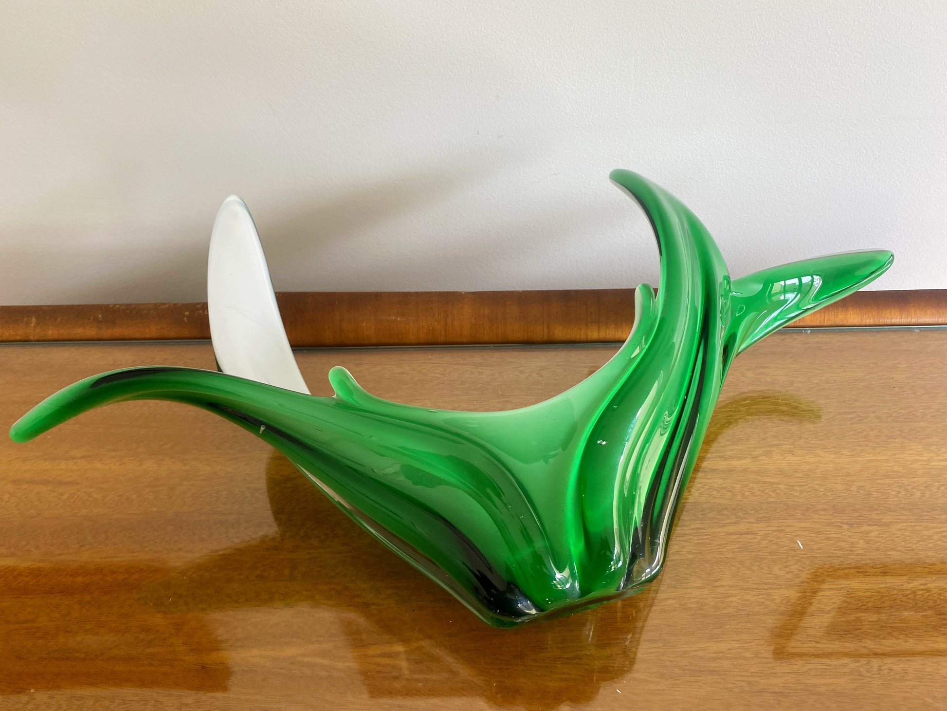Vintage Green and White Cased Glass Bowl, Vase, Centerpiece | Spectacular! - Busy Bowerbird