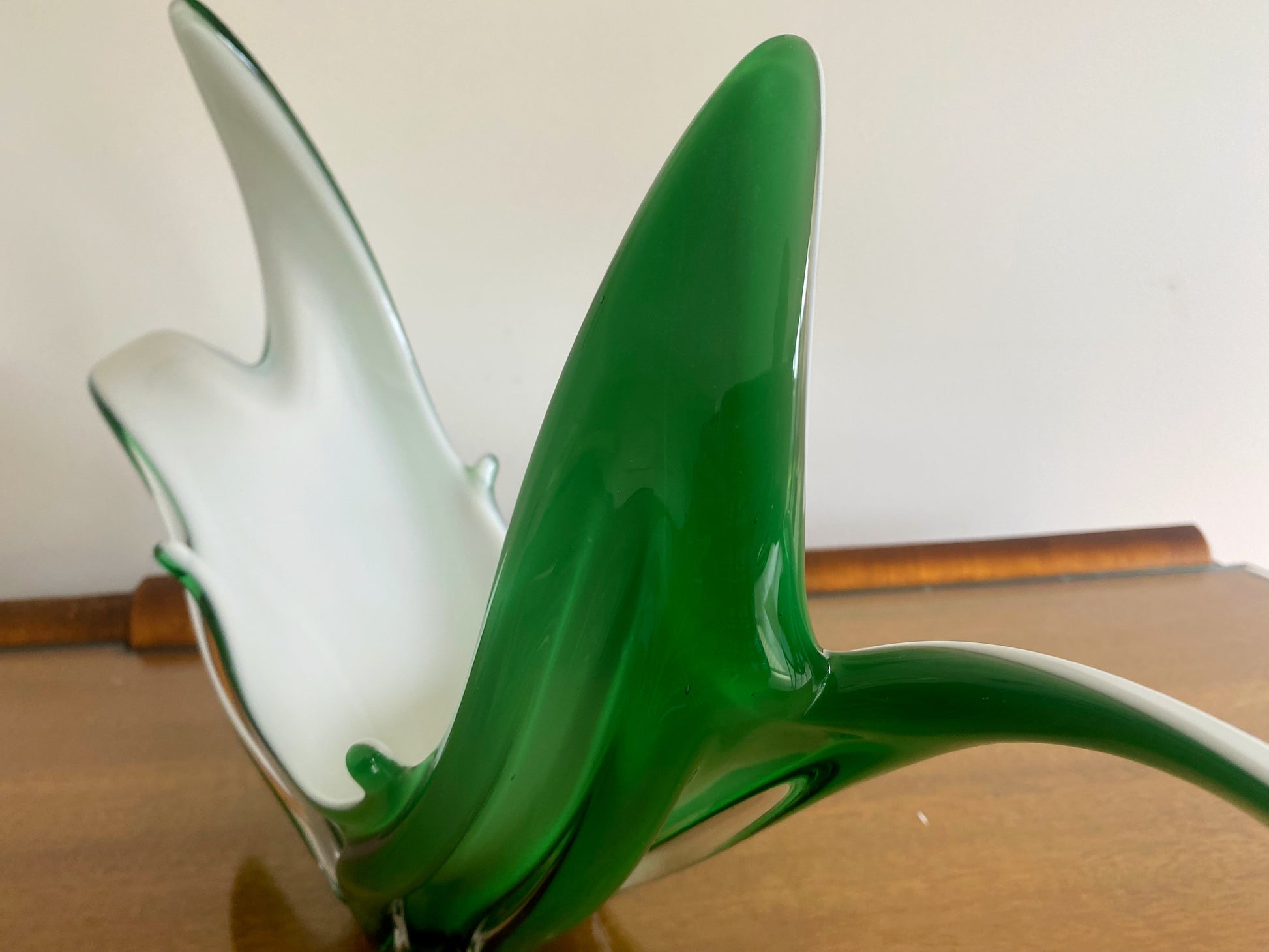 Vintage Green and White Cased Glass Bowl, Vase, Centerpiece | Spectacular! - Busy Bowerbird