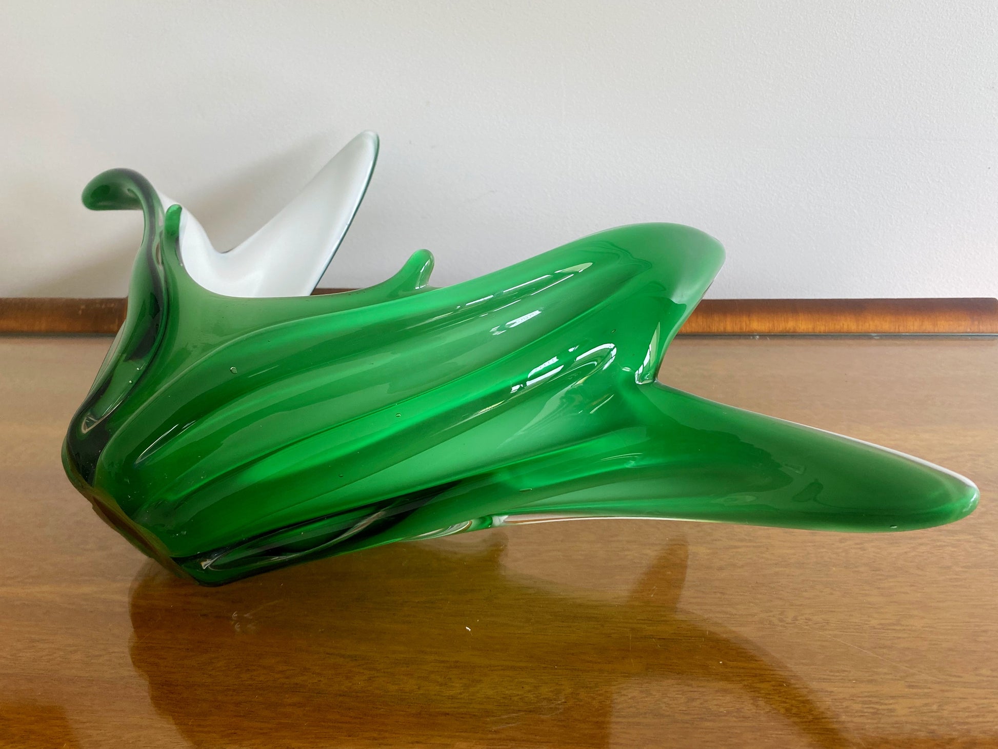 Vintage Green and White Cased Glass Bowl, Vase, Centerpiece | Spectacular! - Busy Bowerbird
