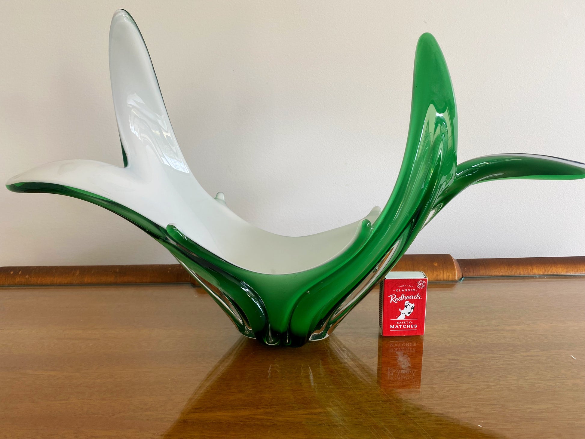 Vintage Green and White Cased Glass Bowl, Vase, Centerpiece | Spectacular! - Busy Bowerbird