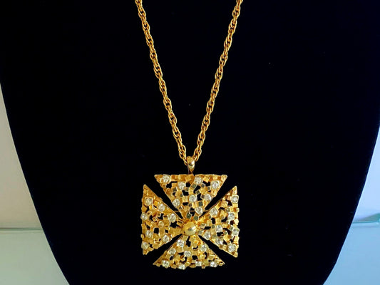 1950s MARCEL BOUCHER Gold-Plated Maltese Cross Necklace/Brooch - Busy Bowerbird