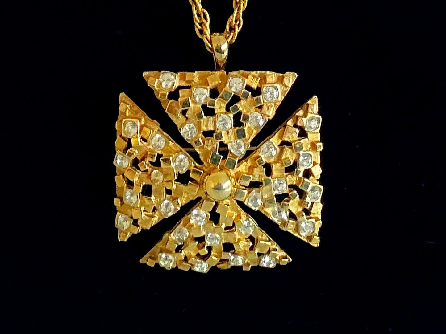 1950s MARCEL BOUCHER Gold-Plated Maltese Cross Necklace/Brooch - Busy Bowerbird