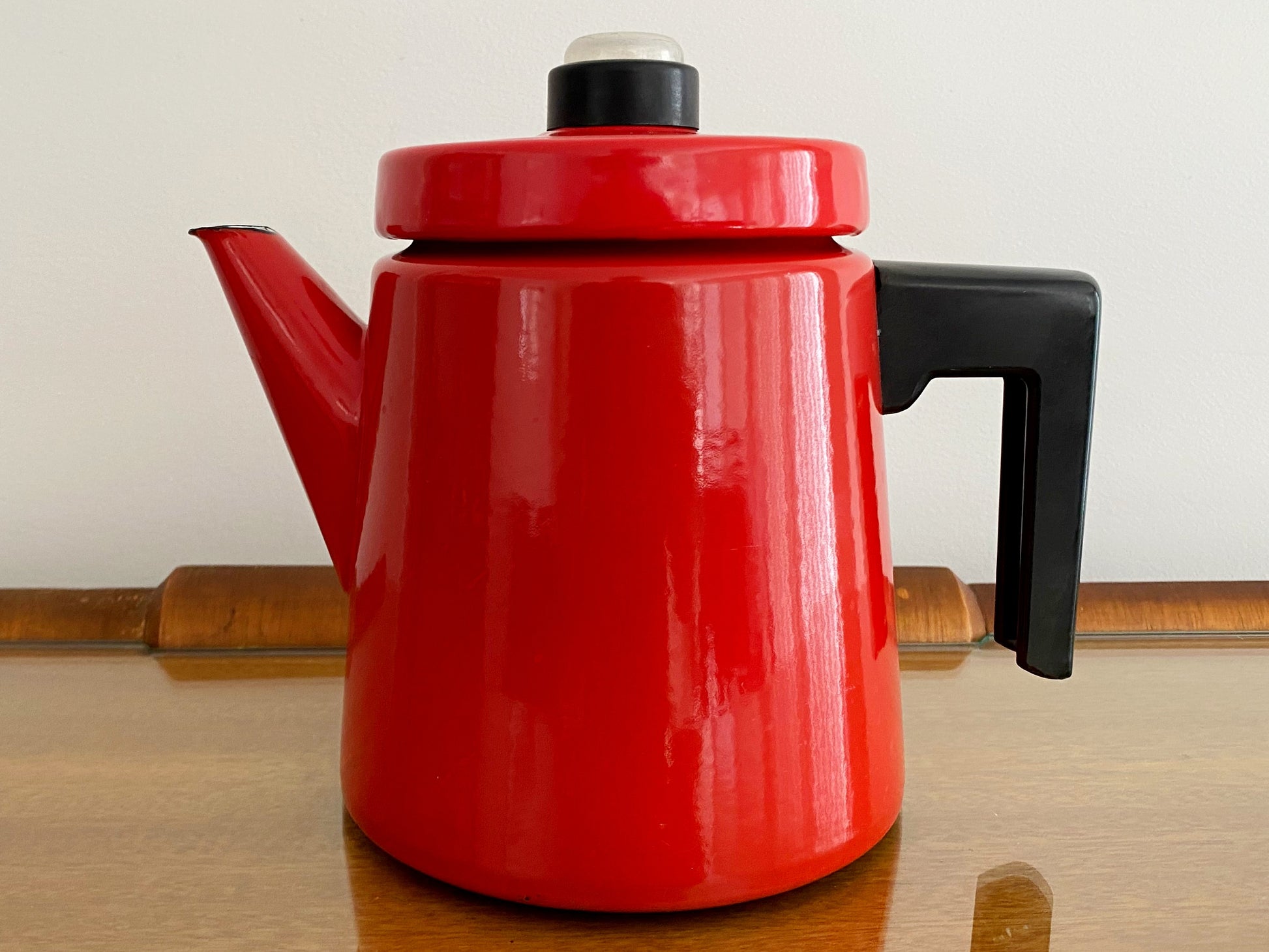 1960s FINEL ARABIA Red Enamel Coffee Percolator Made in Finland