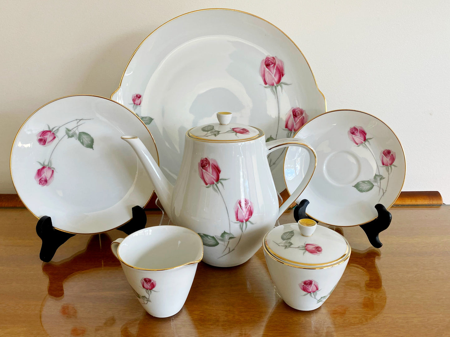 Vintage 22-Piece Hutschenreuther 'American Beauty' Rose Pattern Coffee Service - Busy Bowerbird