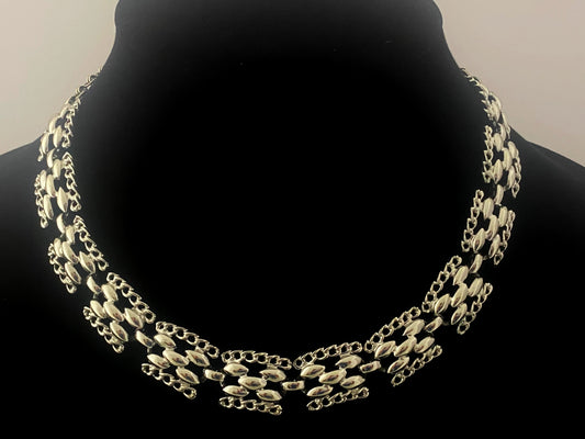 VINTAGE Mid-Century Rhodium-Plated Weave-Link Choker Necklace - Busy Bowerbird