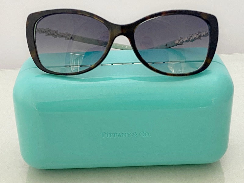 Tiffany Havana Sunglasses with Pearl and Crystal Accents in Original Hard Shell Case 