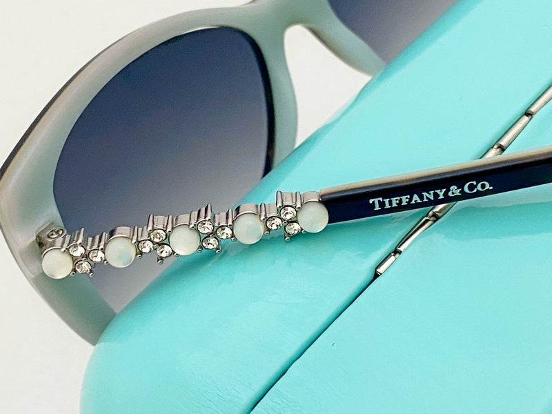 Tiffany Havana Sunglasses with Pearl and Crystal Accents in Original Hard Shell Case 