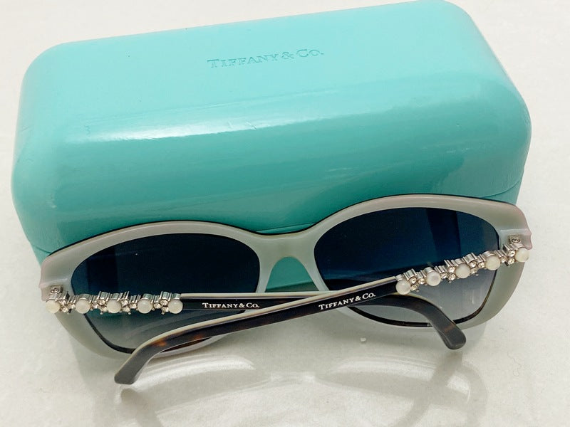 Tiffany Havana Sunglasses with Pearl and Crystal Accents in Original Hard Shell Case 