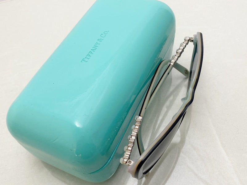 Tiffany Havana Sunglasses with Pearl and Crystal Accents in Original Hard Shell Case 