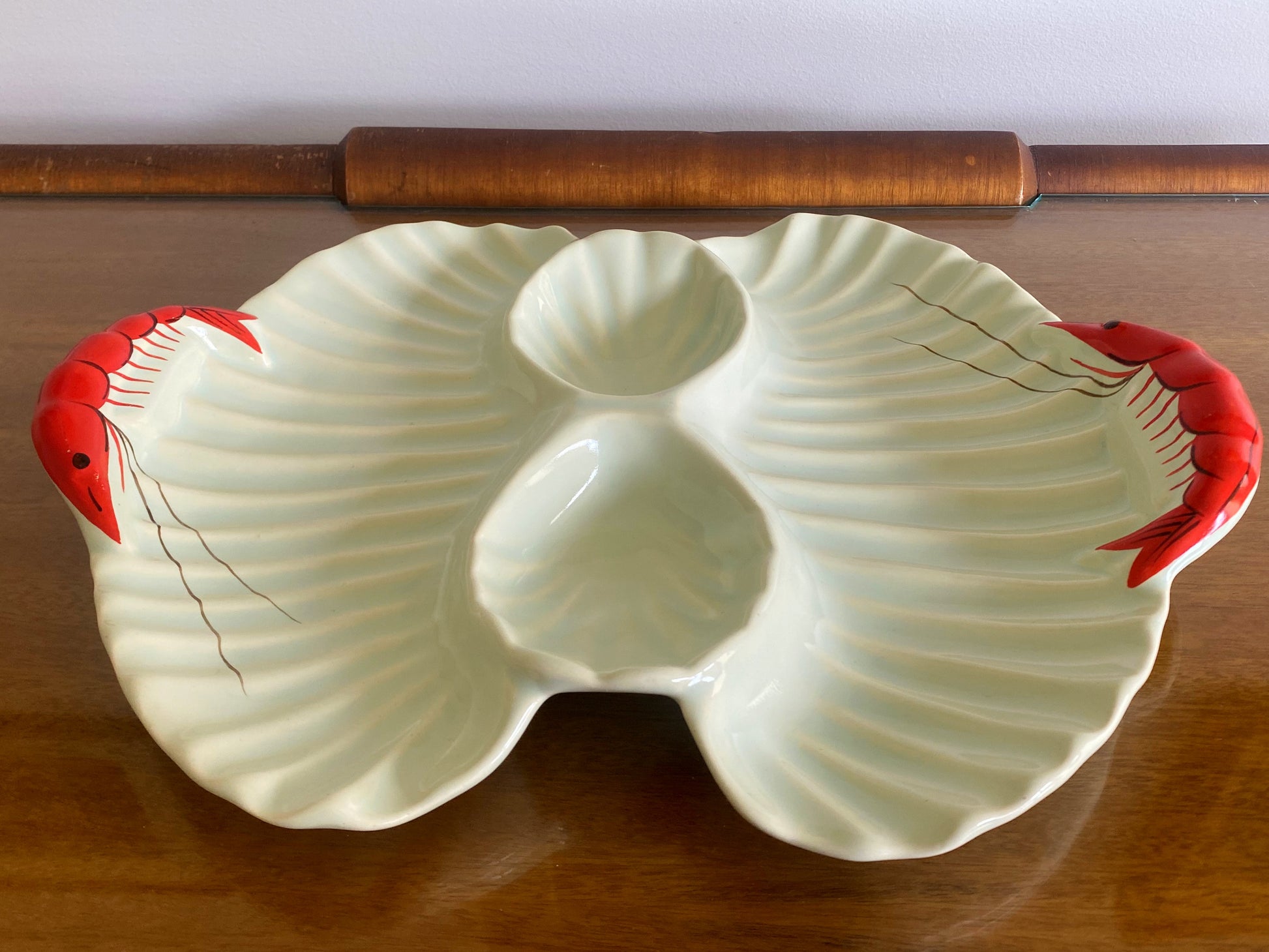 1950s DIANA POTTERY Shrimp-Handled, Shell-Shaped Divided Serving Dish - Busy Bowerbird