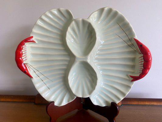 1950s DIANA POTTERY Shrimp-Handled, Shell-Shaped Divided Serving Dish - Busy Bowerbird