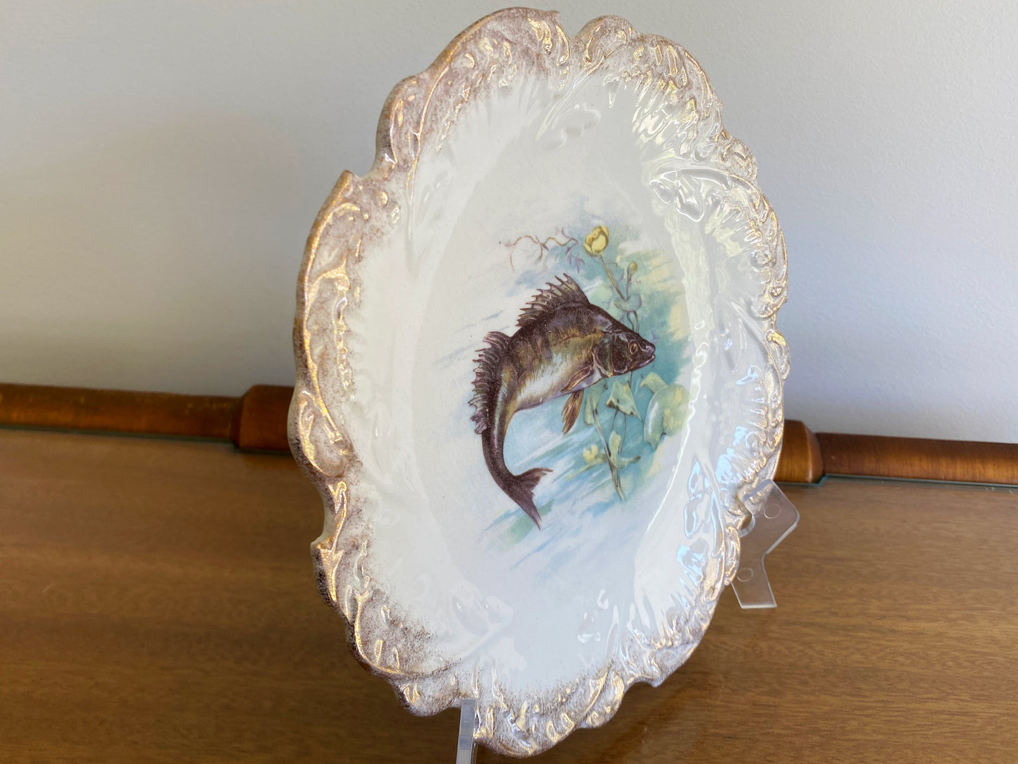 1920s EMPIRE WORKS PORCELAIN 21 cm Fish Plate - Busy Bowerbird