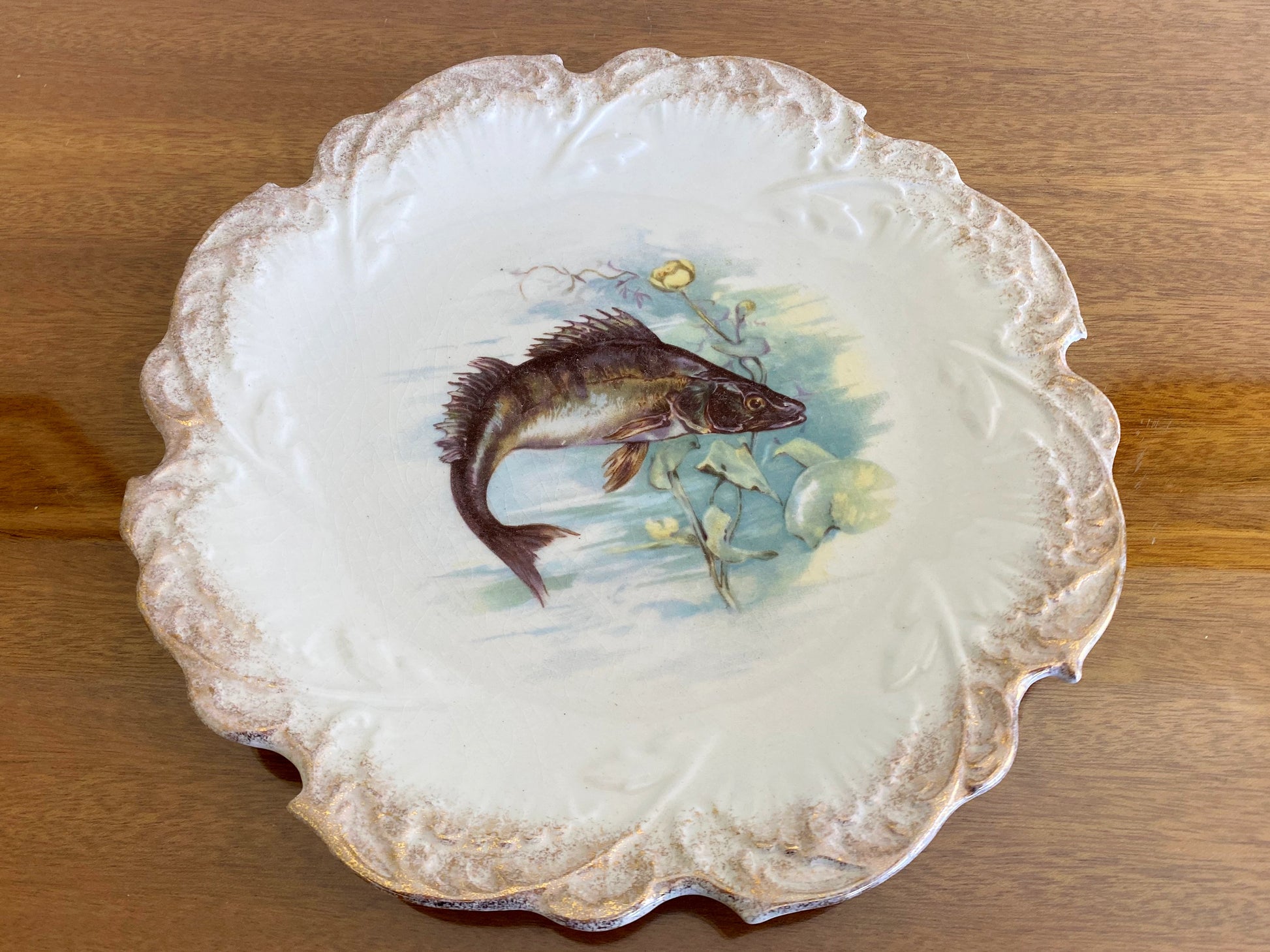 1920s EMPIRE WORKS PORCELAIN 21 cm Fish Plate - Busy Bowerbird