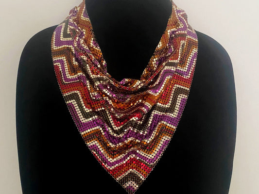 1980s WHITING & DAVIS Multi-Colored Chevron Mesh Bib Necklace | Rare! - Busy Bowerbird