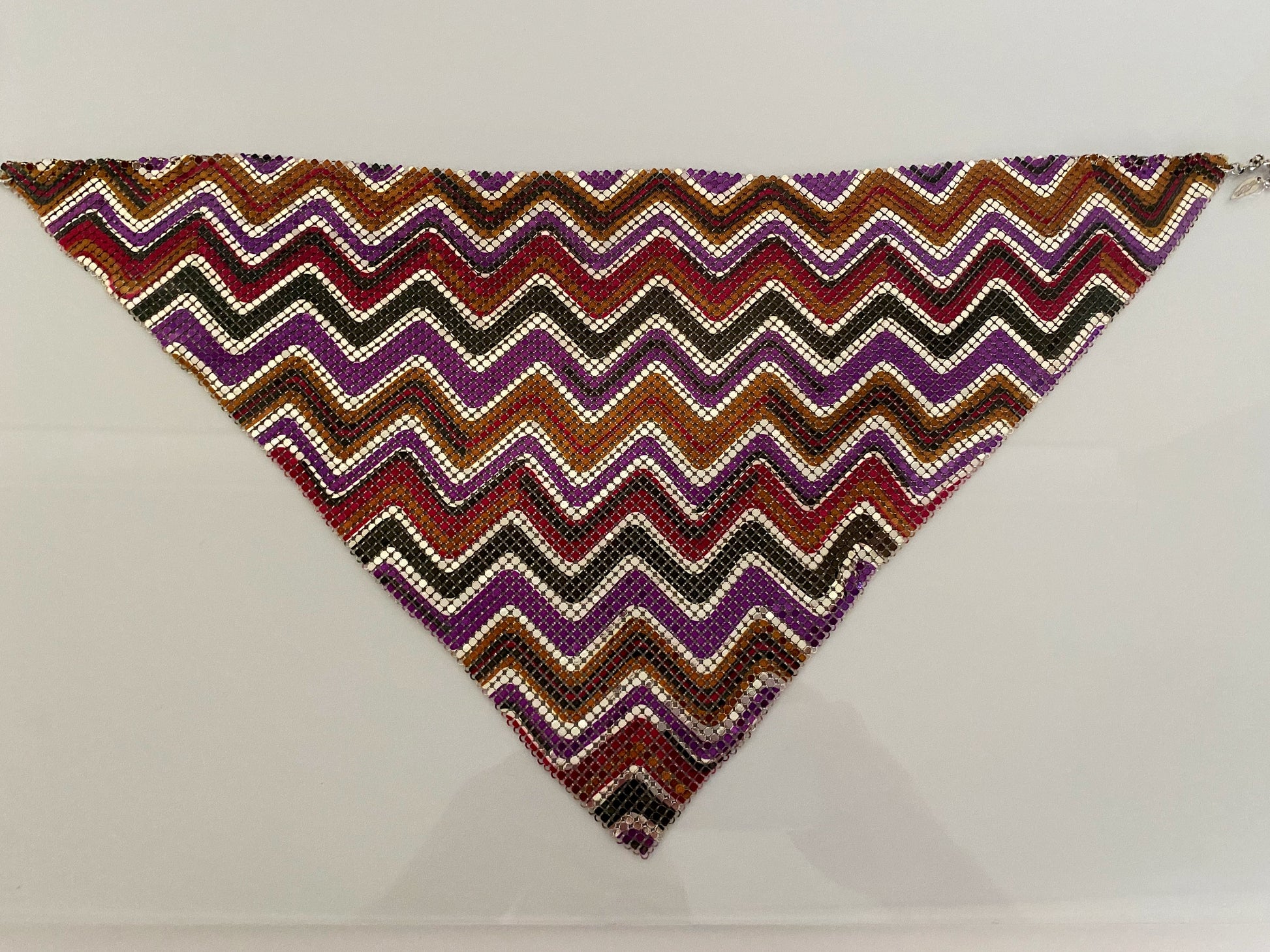 1980s WHITING & DAVIS Multi-Colored Chevron Mesh Bib Necklace | Rare! - Busy Bowerbird