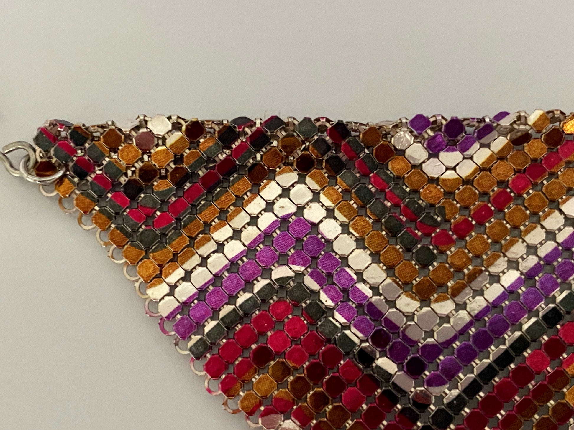 1980s WHITING & DAVIS Multi-Colored Chevron Mesh Bib Necklace | Rare! - Busy Bowerbird