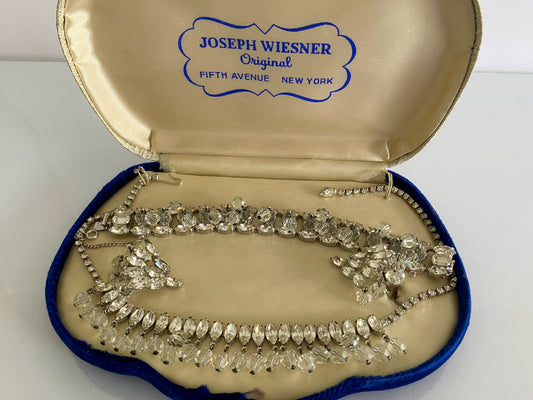 1950s JOSEPH WIESNER NY | Rhodium-Plated Crystal & Glass Parure | Original Box - Busy Bowerbird
