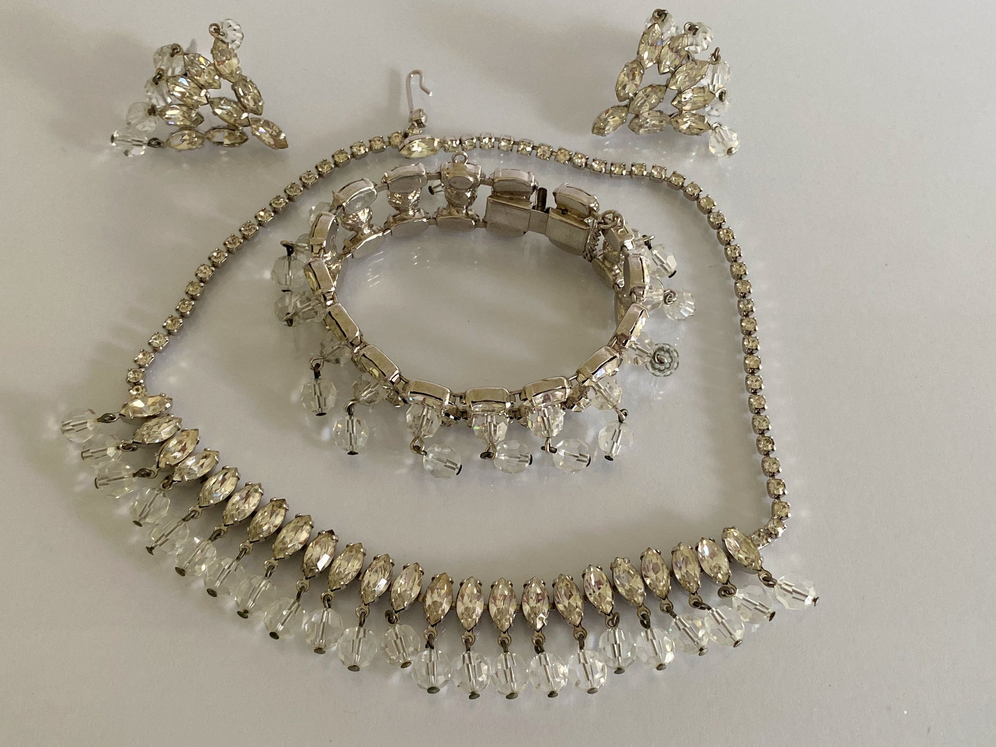 1950s JOSEPH WIESNER NY | Rhodium-Plated Crystal & Glass Parure | Original Box - Busy Bowerbird