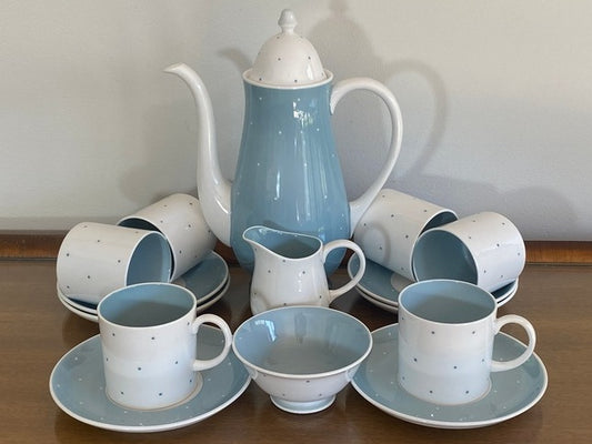 1950s SUSIE COOPER Blue & White Polka Dot Design Coffee Service for 6