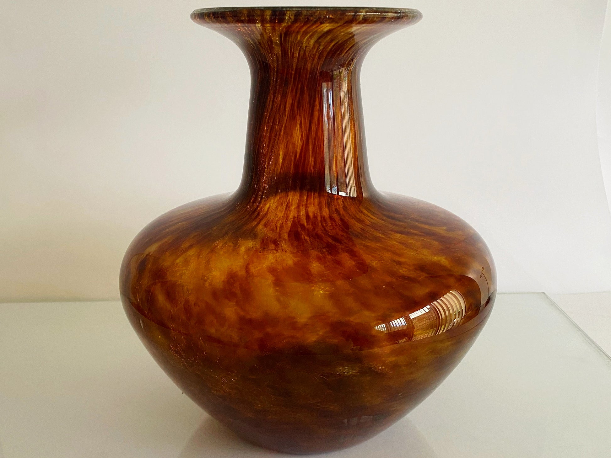 Mottled Amber Swirl ART GLASS VASE | Stunning & Heavy - Busy Bowerbird