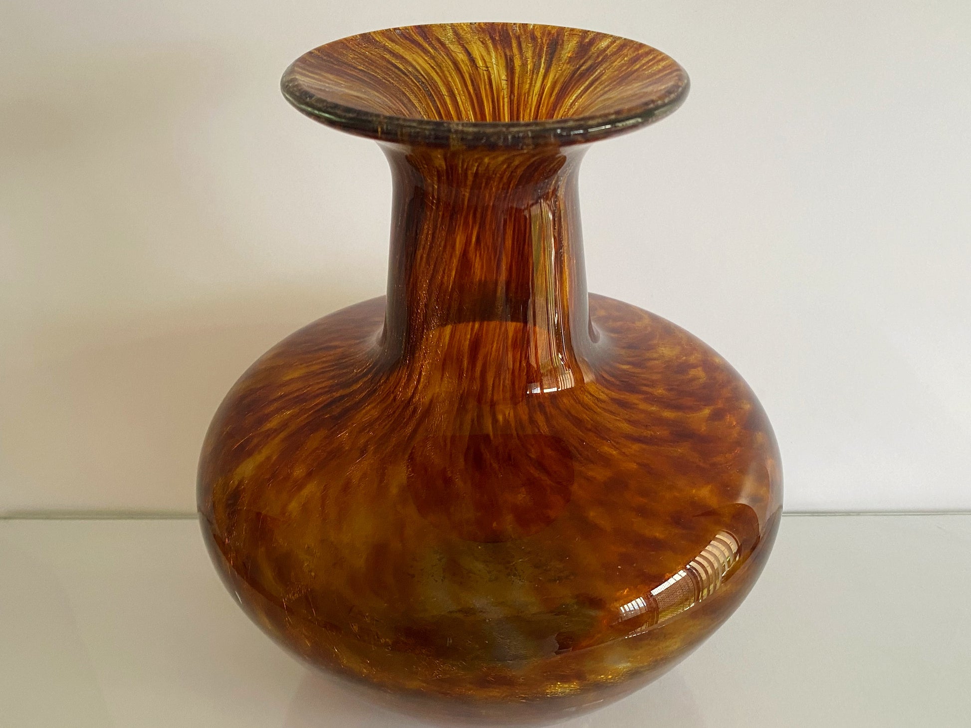 Mottled Amber Swirl ART GLASS VASE | Stunning & Heavy - Busy Bowerbird