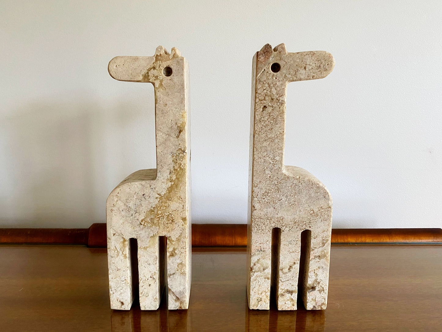 FRATELLI MANNELLI Stylized Mid Century Travertine Giraffe Bookends | Enzo Mari - Busy Bowerbird