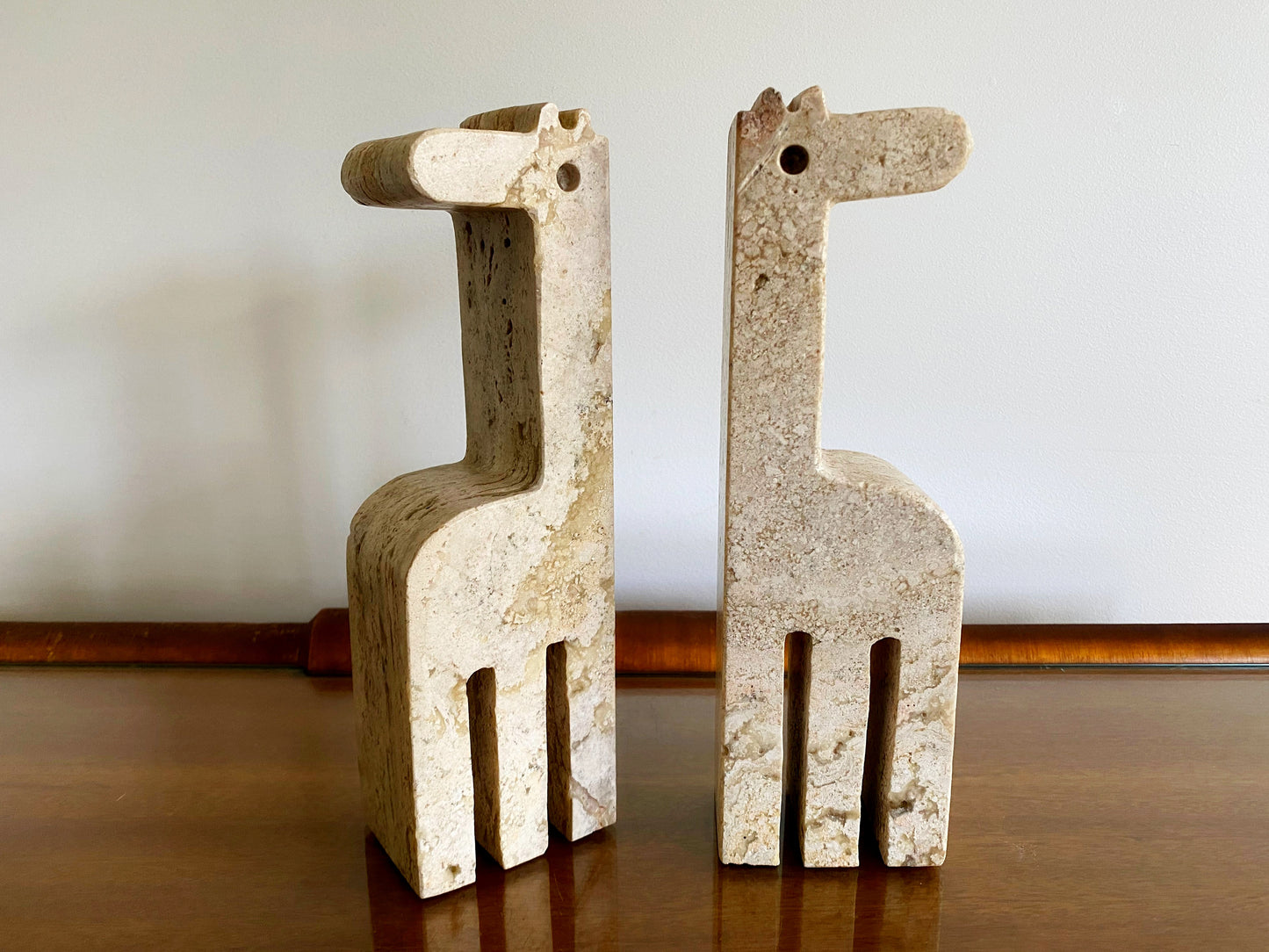 FRATELLI MANNELLI Stylized Mid Century Travertine Giraffe Bookends | Enzo Mari - Busy Bowerbird