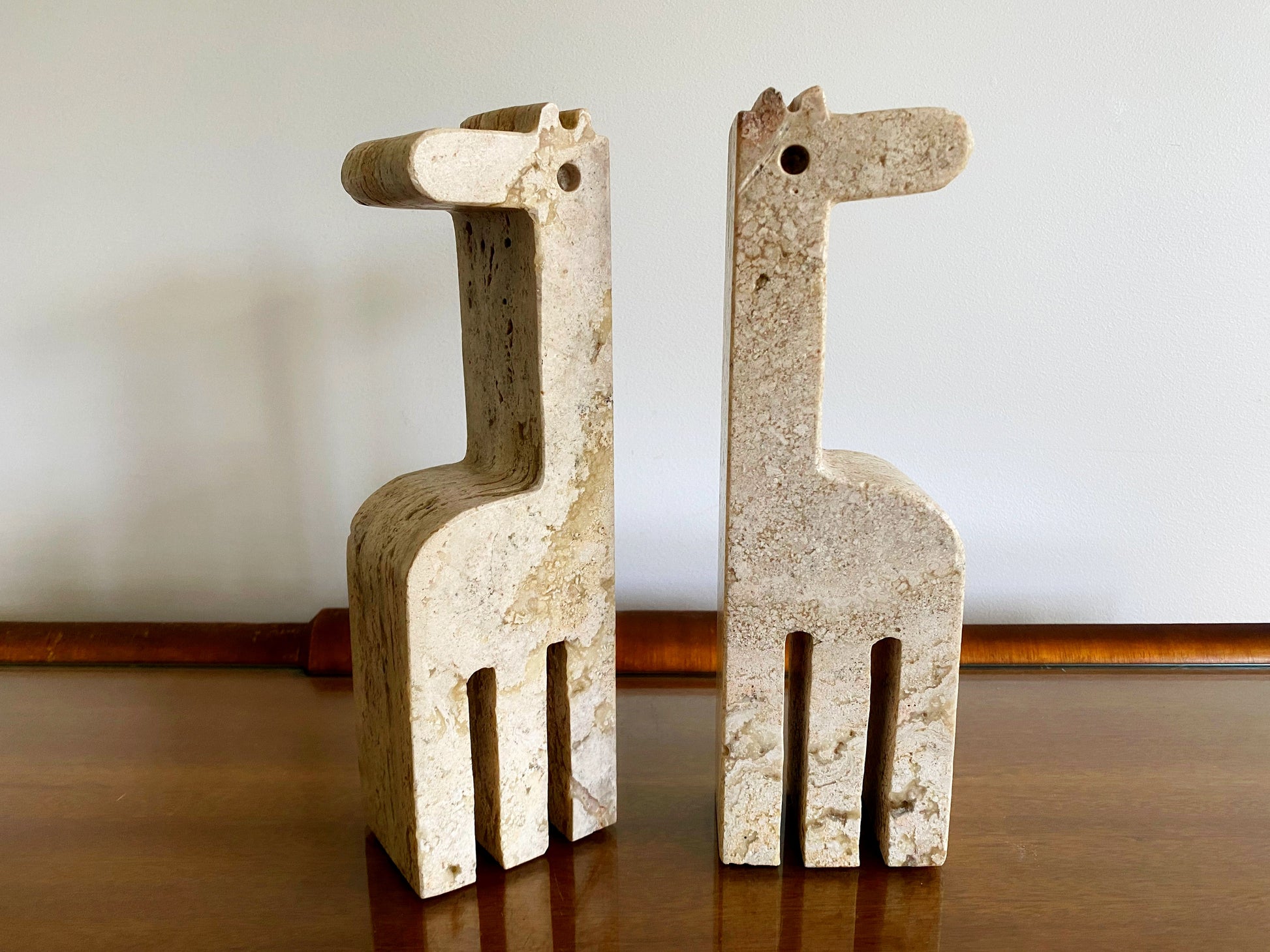 FRATELLI MANNELLI Stylized Mid Century Travertine Giraffe Bookends | Enzo Mari - Busy Bowerbird