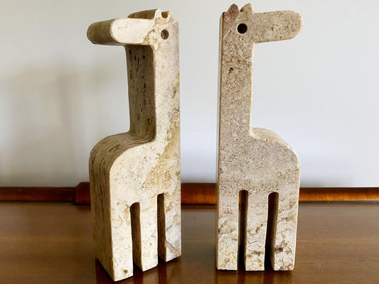 FRATELLI MANNELLI Stylized Mid Century Travertine Giraffe Bookends | Enzo Mari - Busy Bowerbird