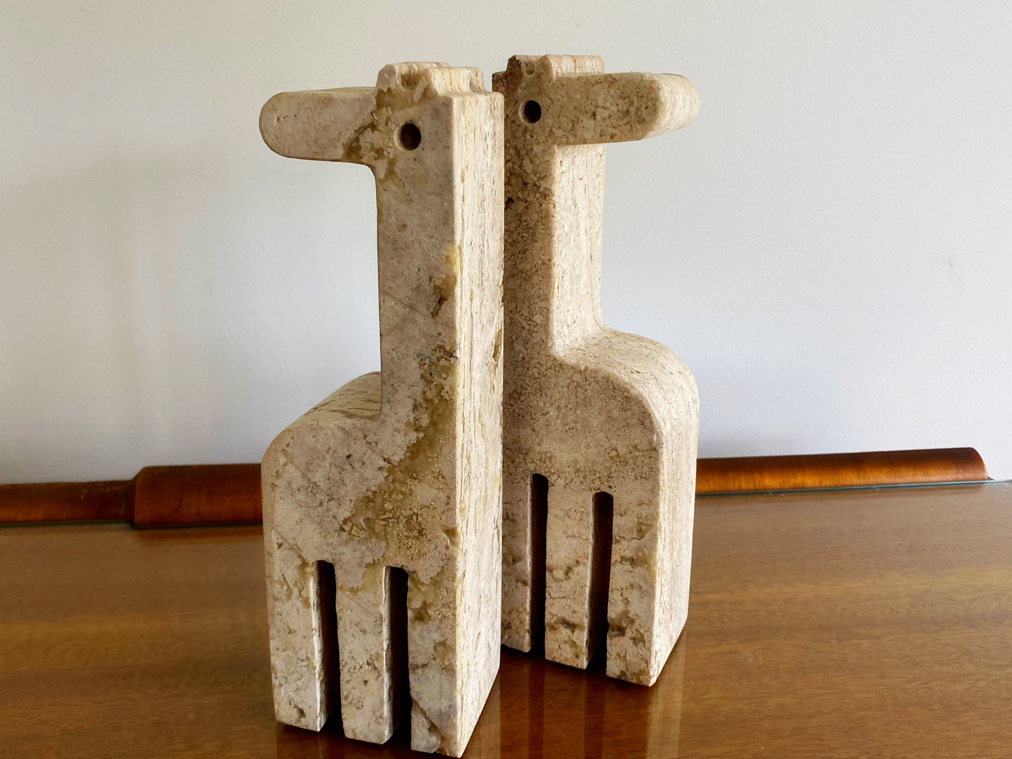 FRATELLI MANNELLI Stylized Mid Century Travertine Giraffe Bookends | Enzo Mari - Busy Bowerbird