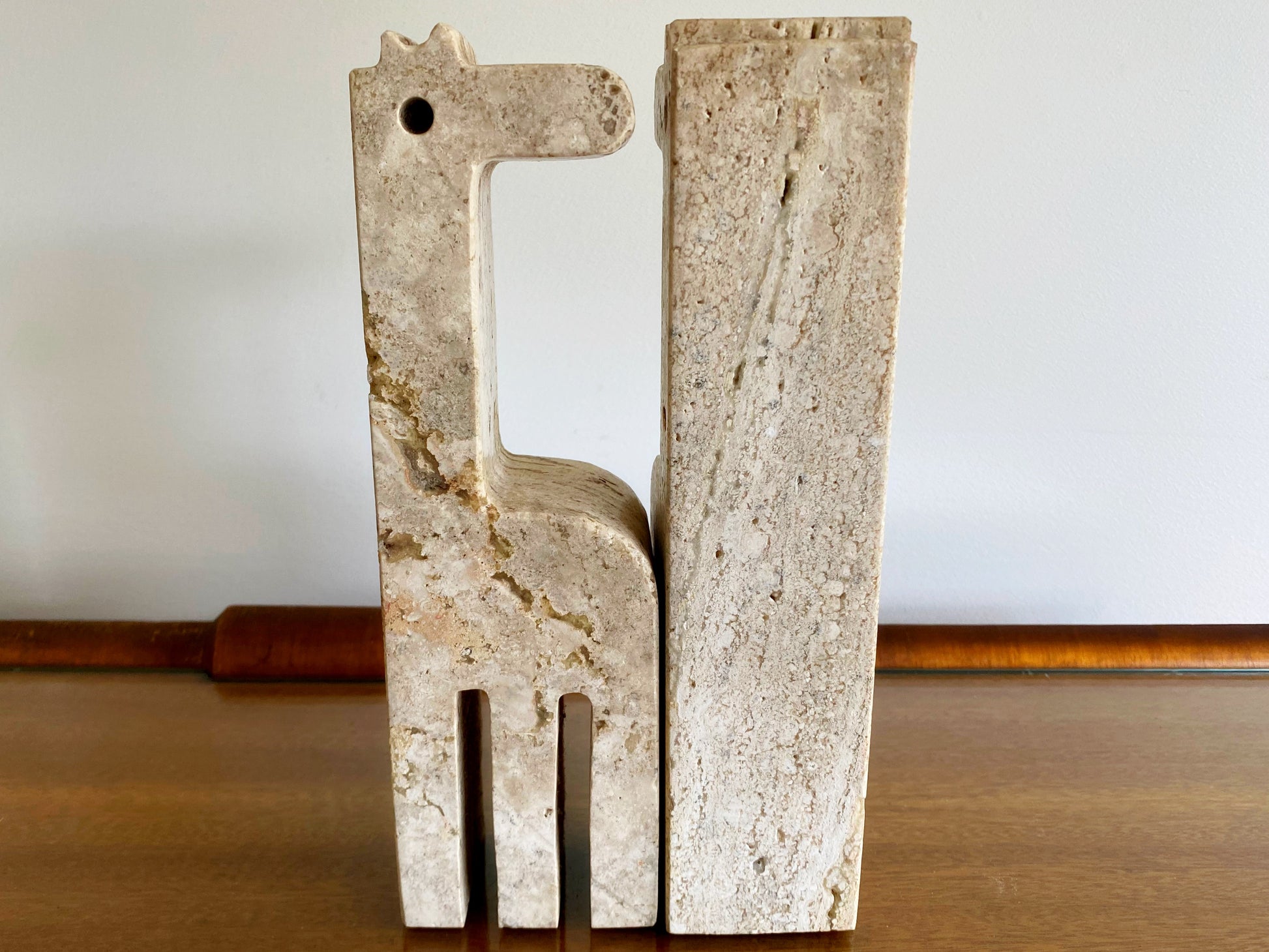 FRATELLI MANNELLI Stylized Mid Century Travertine Giraffe Bookends | Enzo Mari - Busy Bowerbird