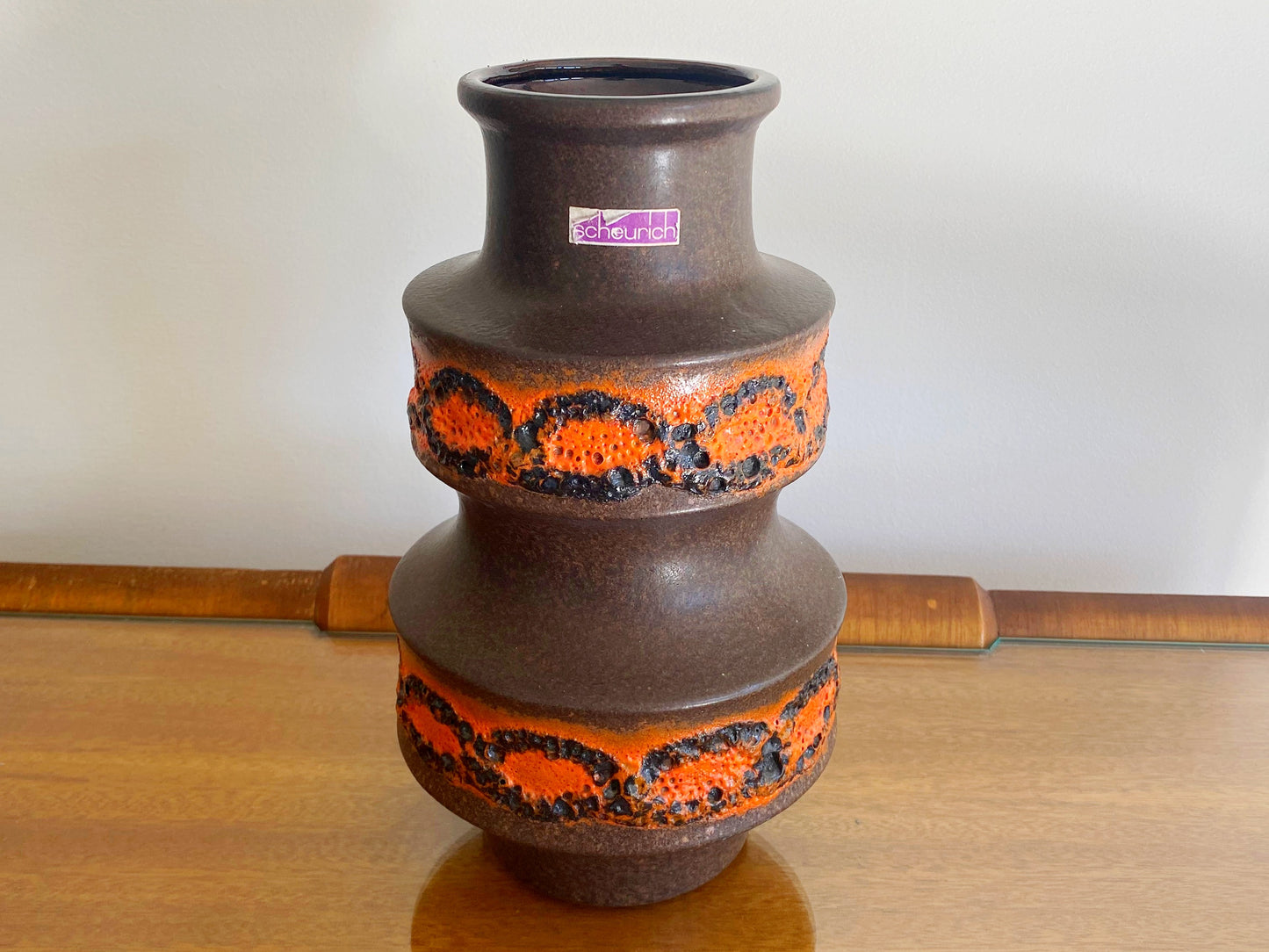 Retro West German SCHEURICH Orange Twin-Banded Lava-Effect Vase - Busy Bowerbird