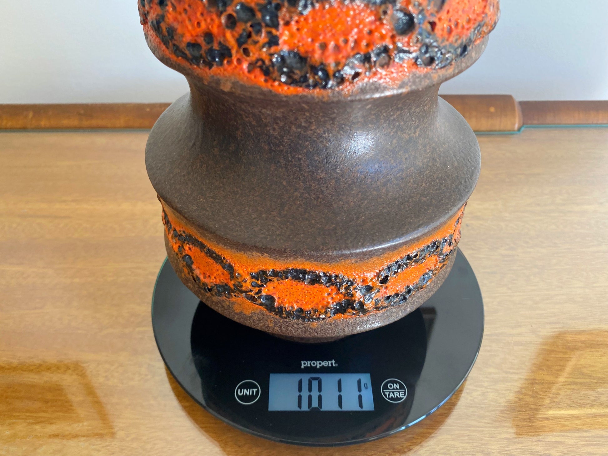 Retro West German SCHEURICH Orange Twin-Banded Lava-Effect Vase - Busy Bowerbird