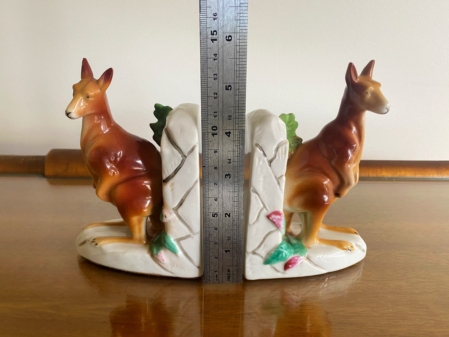 1950s Australian Hand-Painted Pottery Kangaroo Bookends | Rare! - Busy Bowerbird