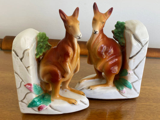 1950s Australian Hand-Painted Pottery Kangaroo Bookends | Rare! - Busy Bowerbird