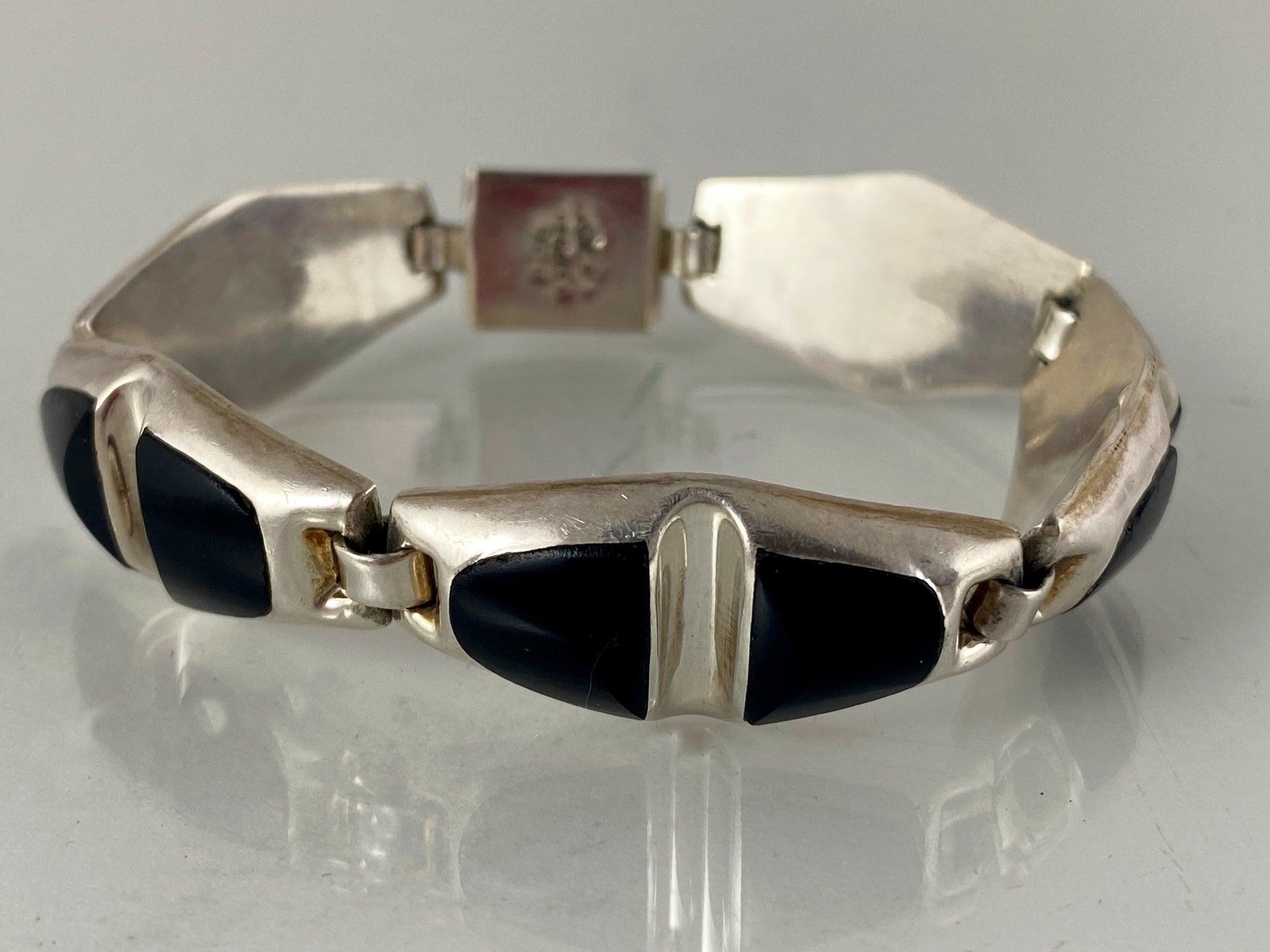 TAXCO 950 Sterling Silver and Onyx Five-Panel Bracelet | Elegant & Stylish! - Busy Bowerbird