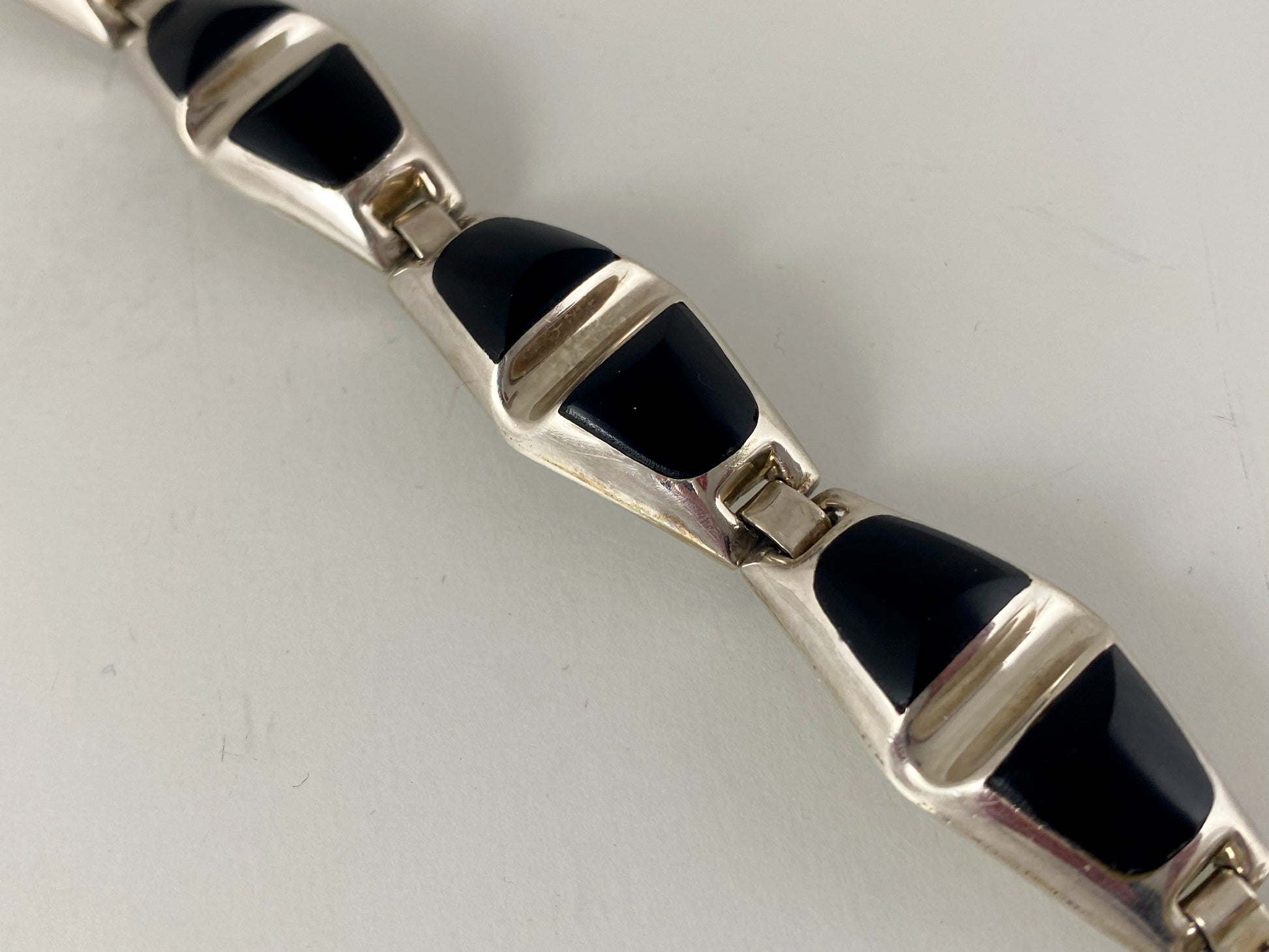 TAXCO 950 Sterling Silver and Onyx Five-Panel Bracelet | Elegant & Stylish! - Busy Bowerbird