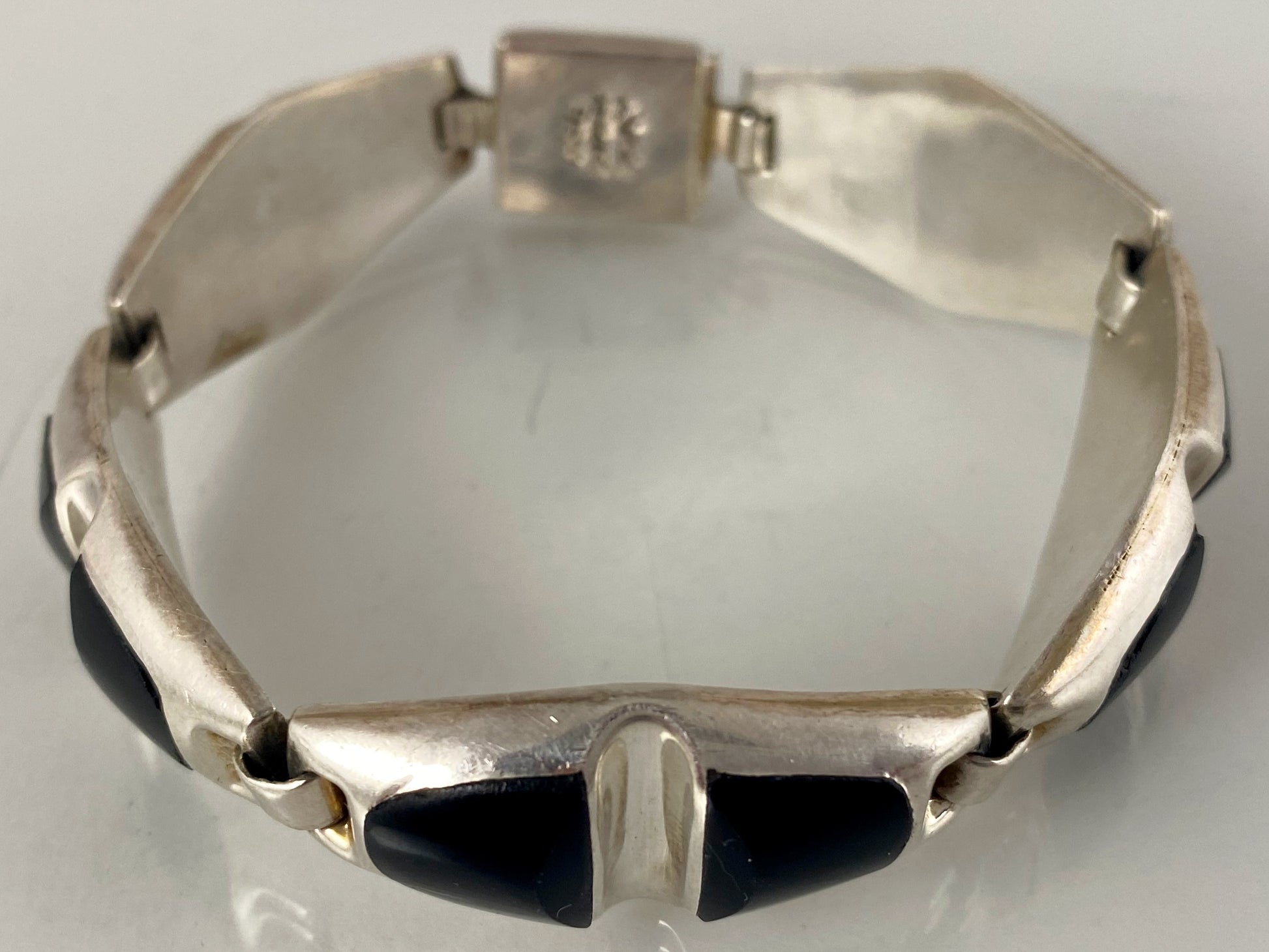 TAXCO 950 Sterling Silver and Onyx Five-Panel Bracelet | Elegant & Stylish! - Busy Bowerbird