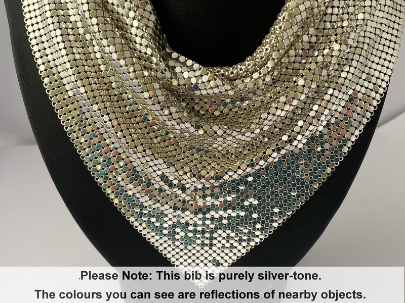 1970s WHITING DAVIS Silver Mesh Bib Necklace 