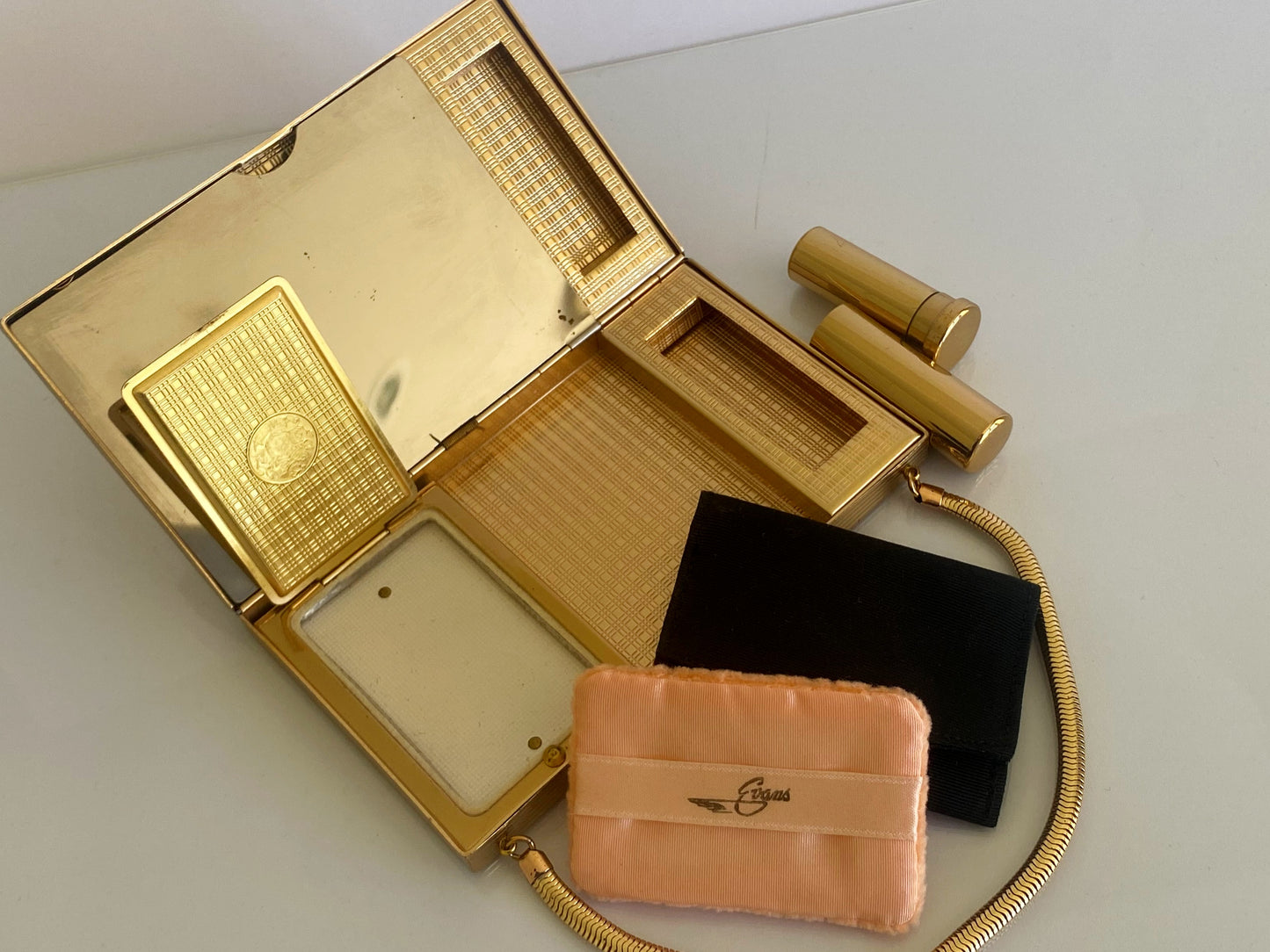 1957 EVANS Gold-Toned Mini Makeup Clutch Purse | Original Box & Tag - Busy Bowerbird