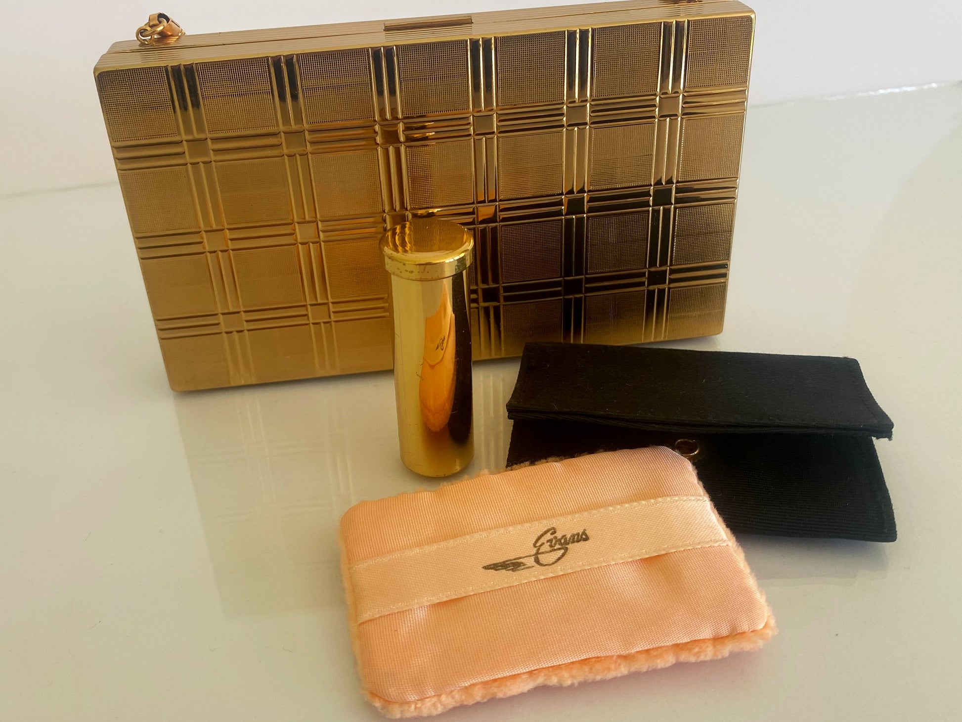 1957 EVANS Gold-Toned Mini Makeup Clutch Purse | Original Box & Tag - Busy Bowerbird